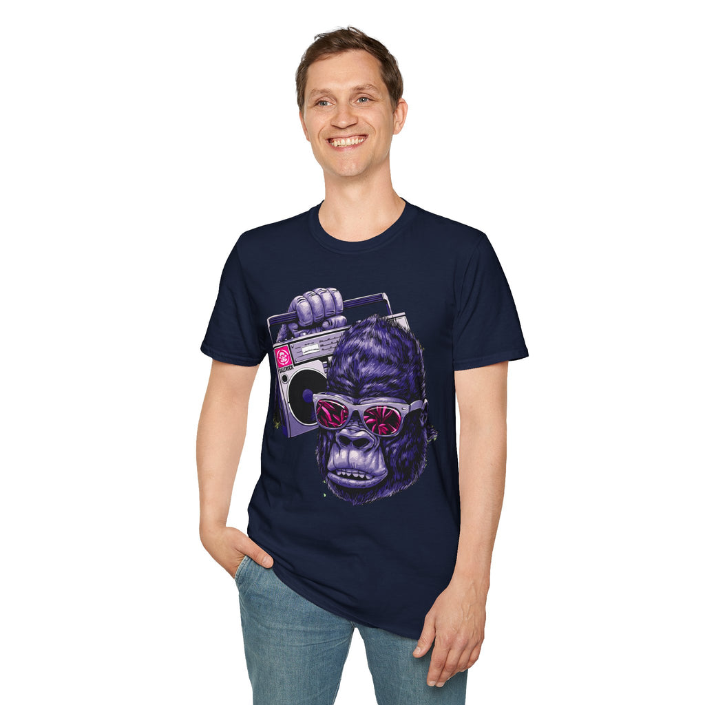Retro Boombox Gorilla T-Shirt — Vintage Hip Hop Ape Graphic Tee