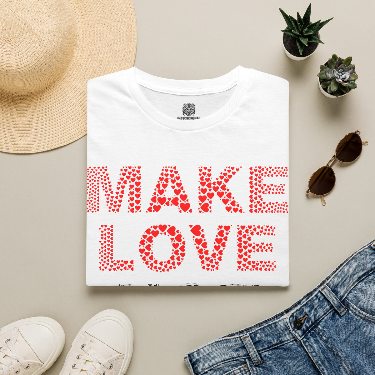 Make Love Not War T-Shirt — Retro Heart Dot Graphic Tee