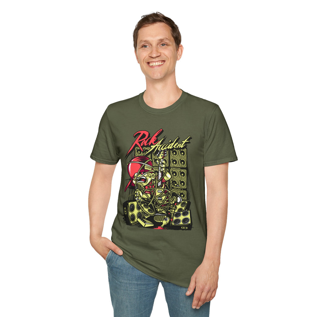 Rock Accident Graphic Tee — Retro Skull & Speakers Band Shirt