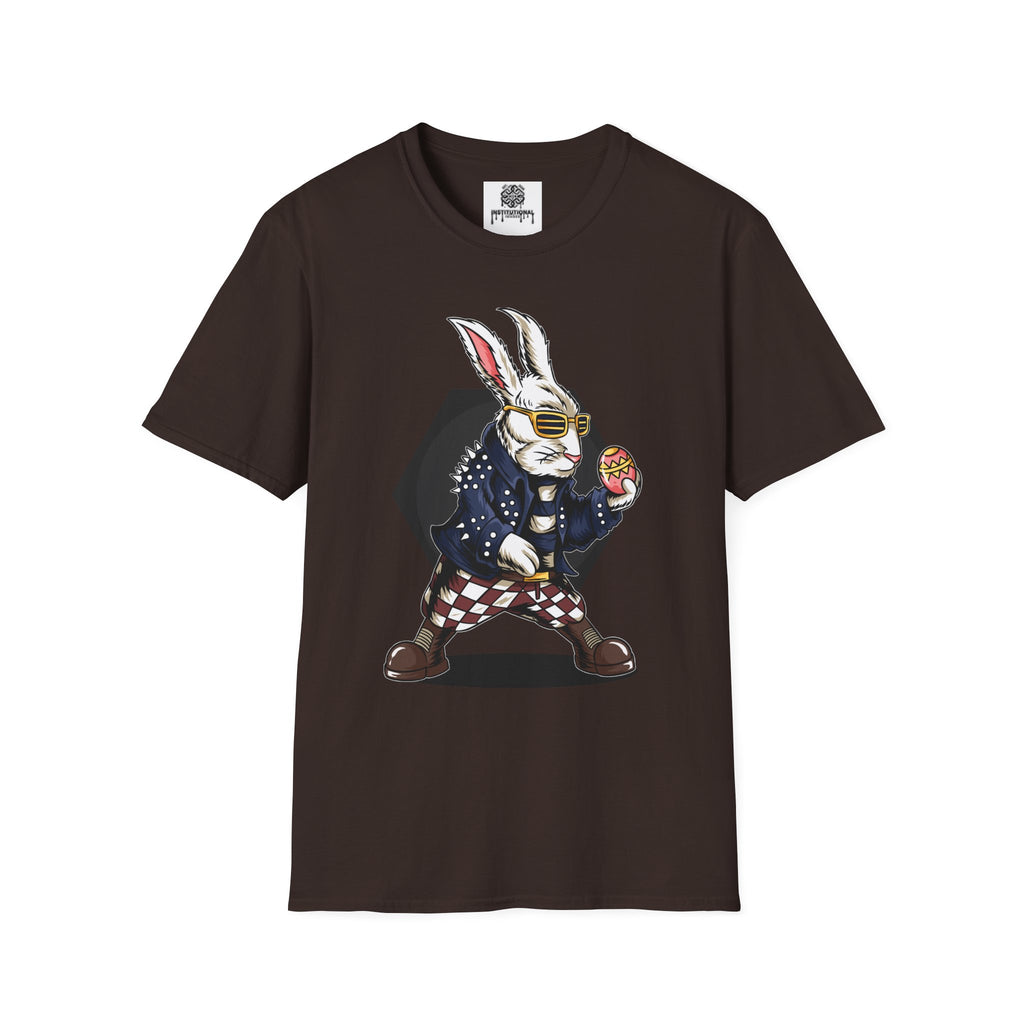 Easter Bunny Rocker T-Shirt — Cool Bunny Holding Decorated Egg