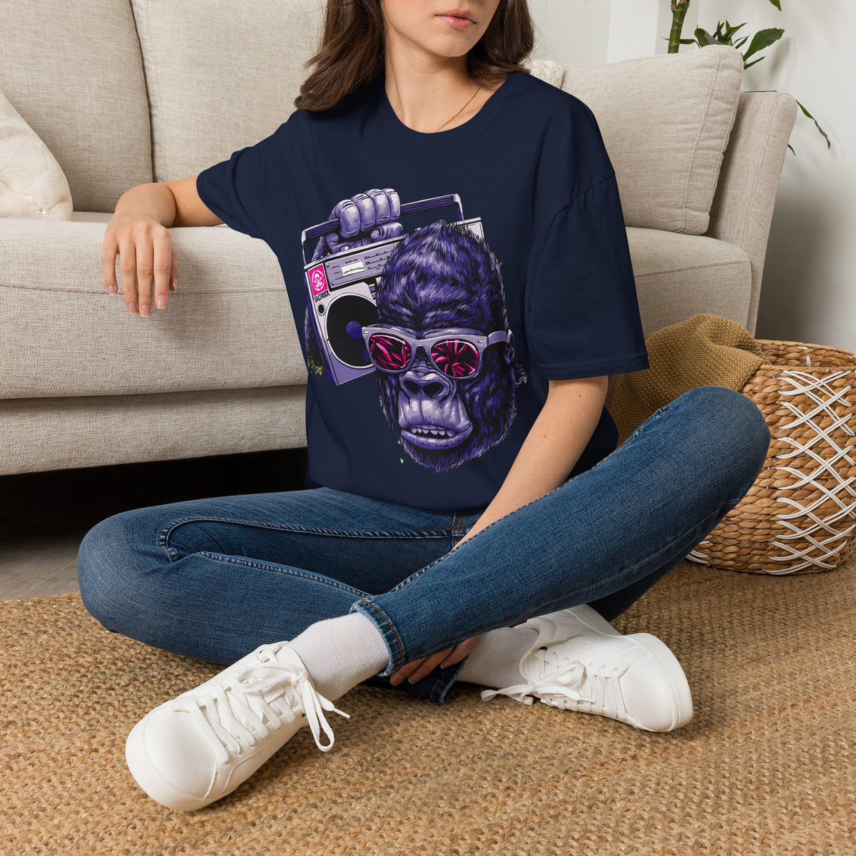 Retro Boombox Gorilla T-Shirt — Vintage Hip Hop Ape Graphic Tee