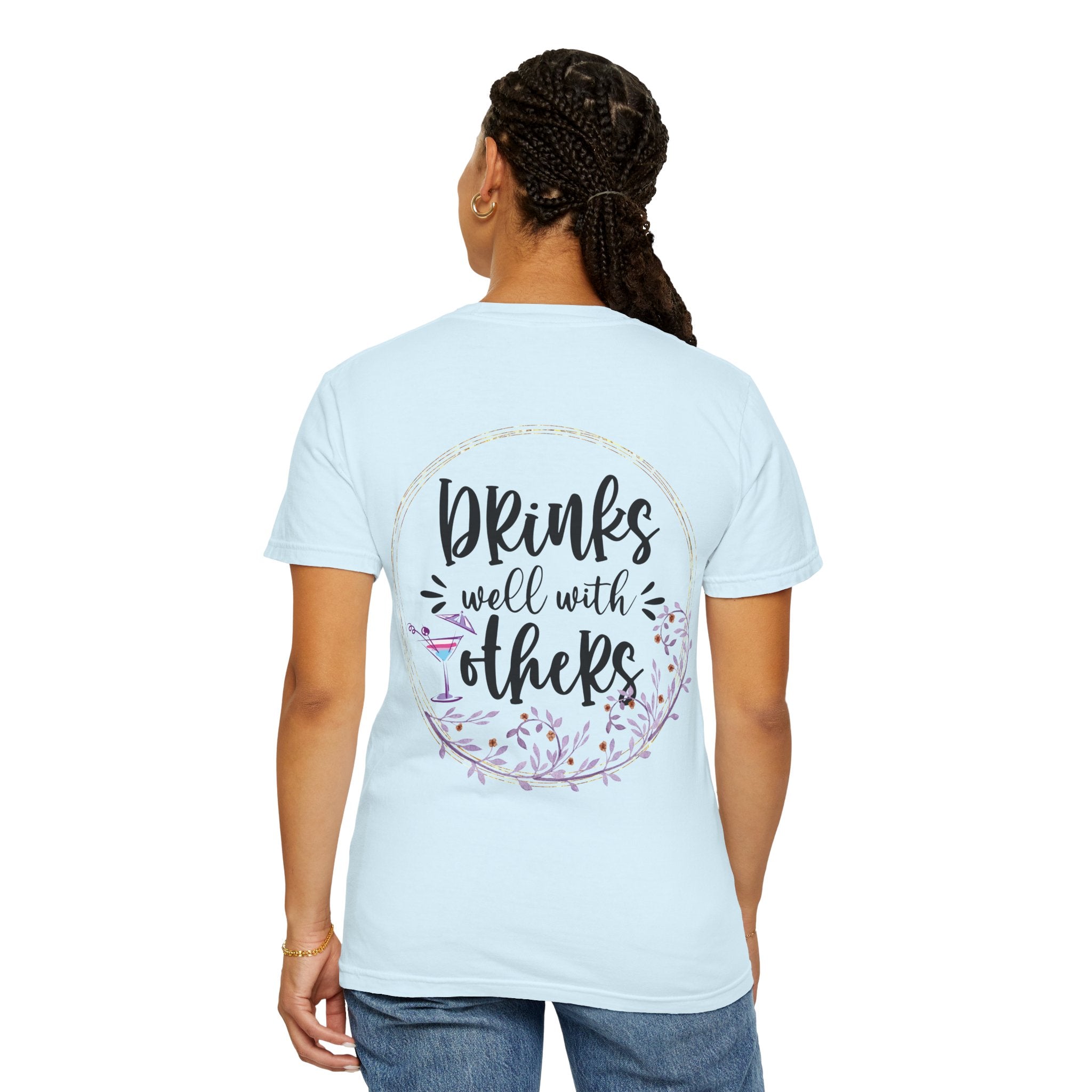 T-Shirt — "Drinks Well With Others" Floral Cocktail Graphic