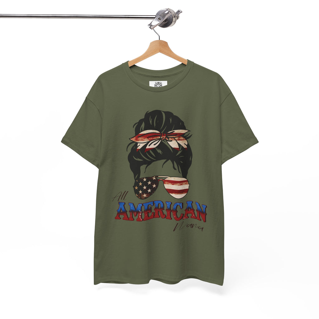 American Flag Messy Bun T-Shirt — "All American" Patriotic Tee