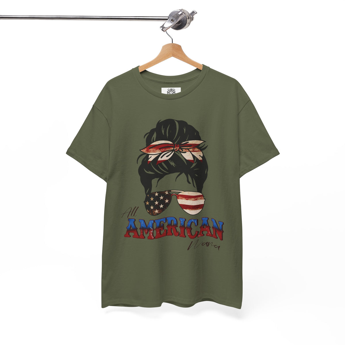 American Flag Messy Bun T-Shirt — "All American" Patriotic Tee