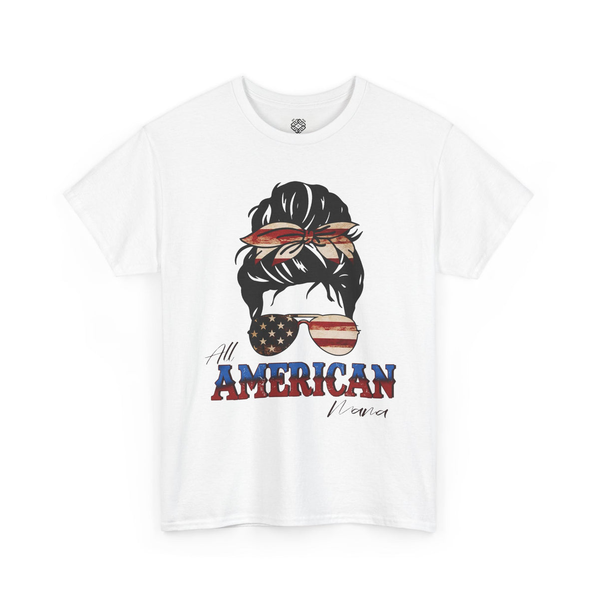 American Flag Messy Bun T-Shirt — "All American" Patriotic Tee