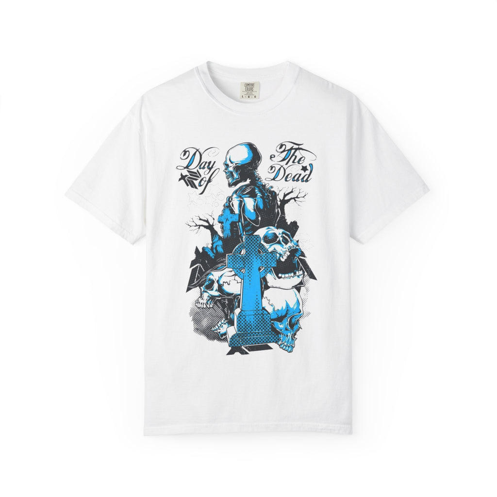Day of the Dead Skull T-Shirt — Blue Gothic Cemetery Graphic Tee