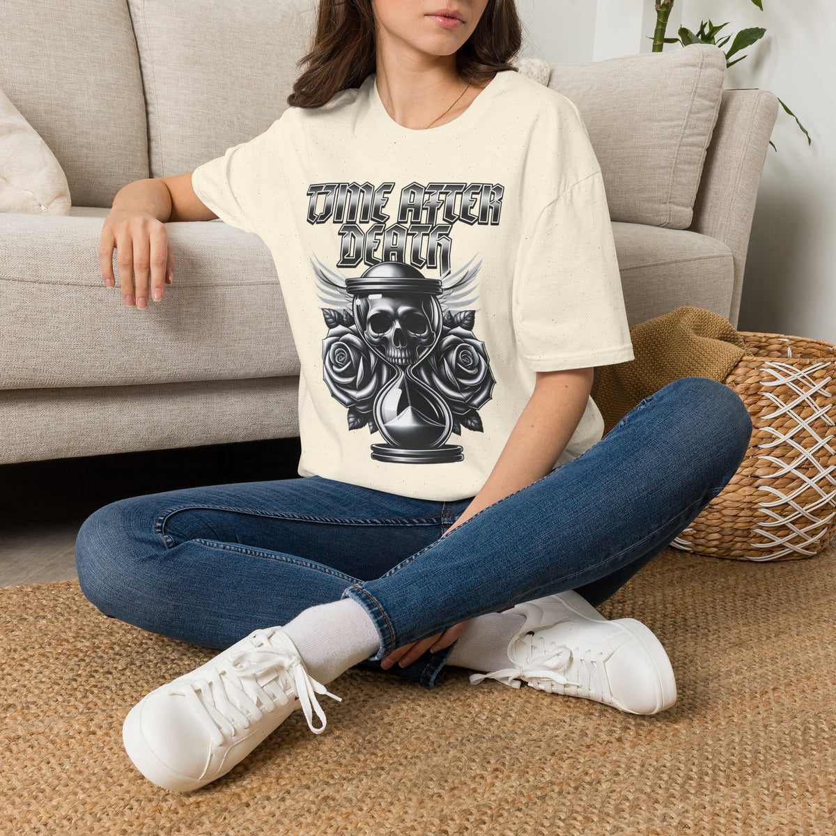 Time After Death Skull Tee — Gothic Hourglass Graphic T-Shirt