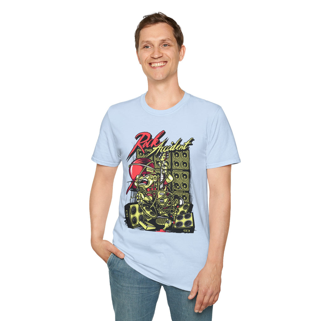 Rock Accident Graphic Tee — Retro Skull & Speakers Band Shirt