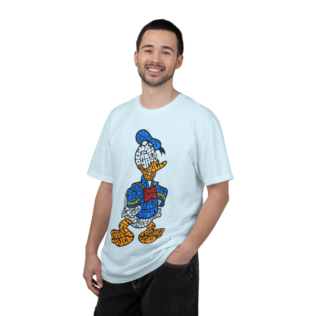 Graphic T‑Shirt — Colorblock Word Art Cartoon Duck Design