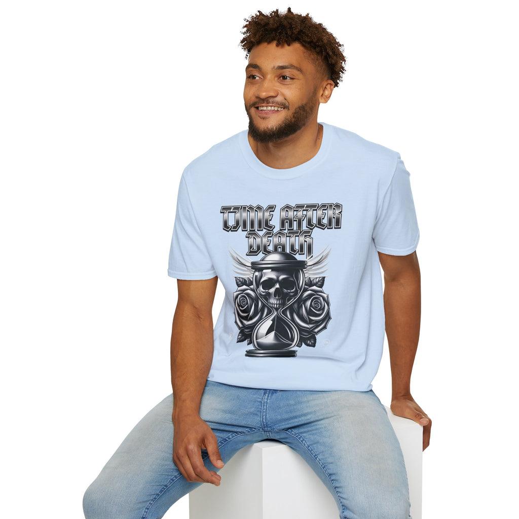 Time After Death Skull Tee — Gothic Hourglass Graphic T-Shirt
