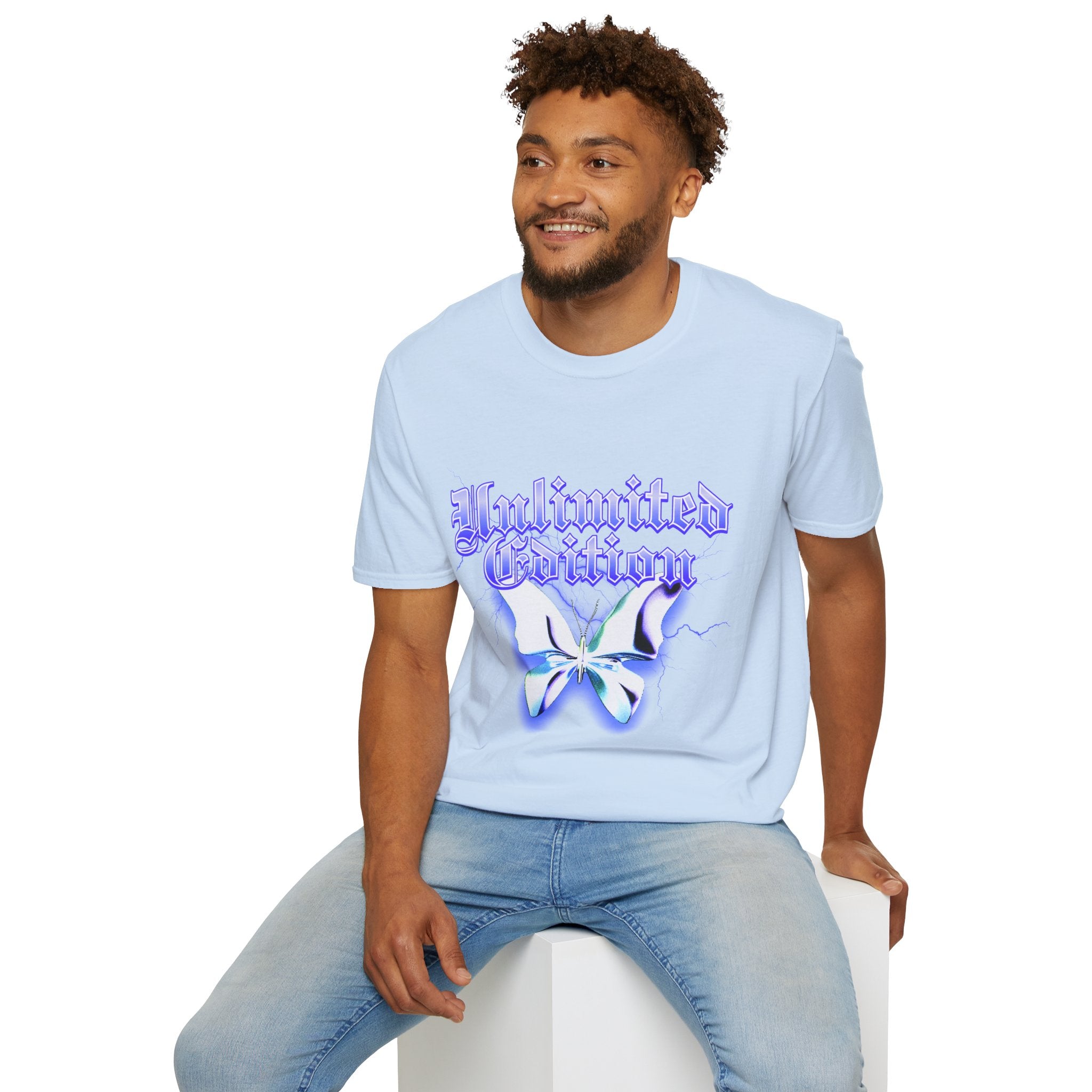 Unlimited Edition T-Shirt — Gothic Script Lavender Butterfly Graphic