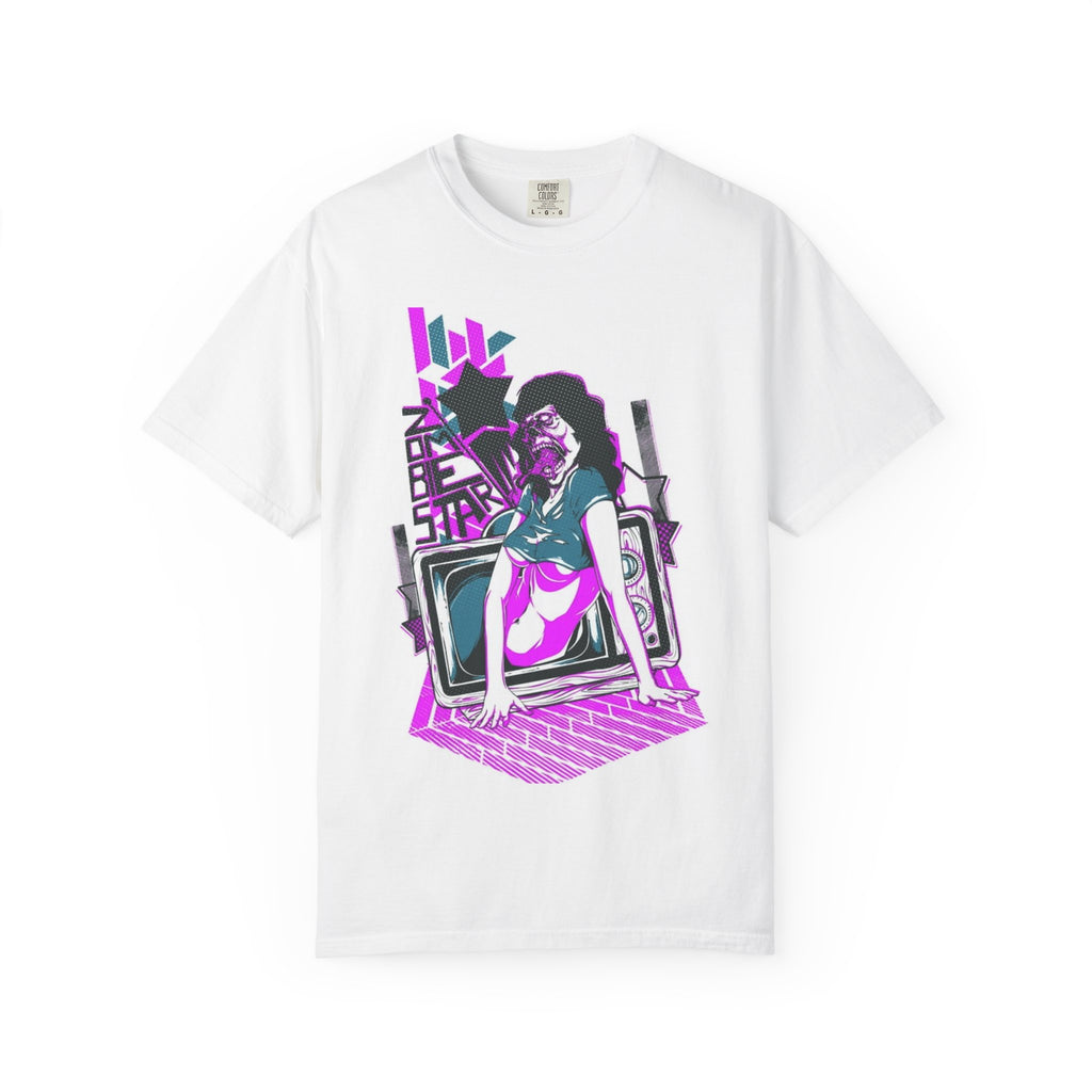 Retro Vaporwave Tee — Neon TV Pinup Graphic T-Shirt