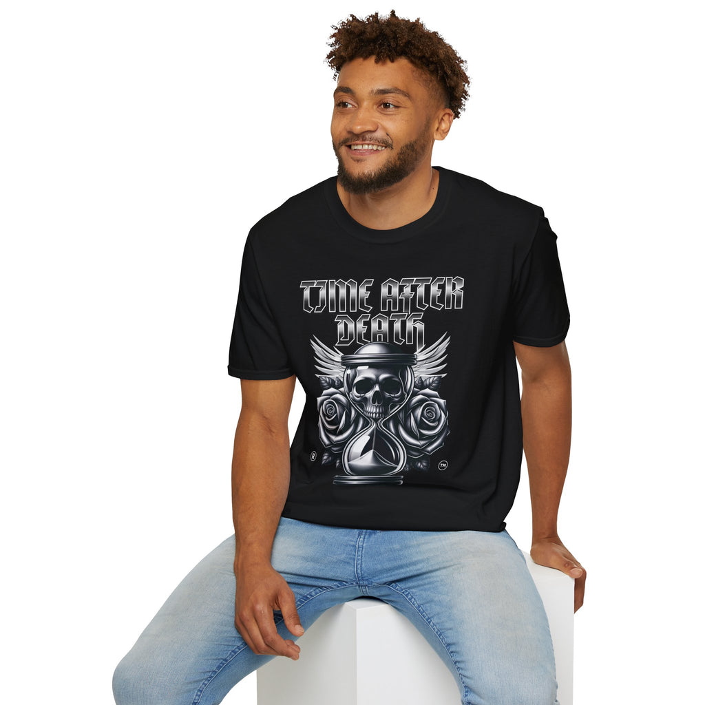 Time After Death Skull Tee — Gothic Hourglass Graphic T-Shirt