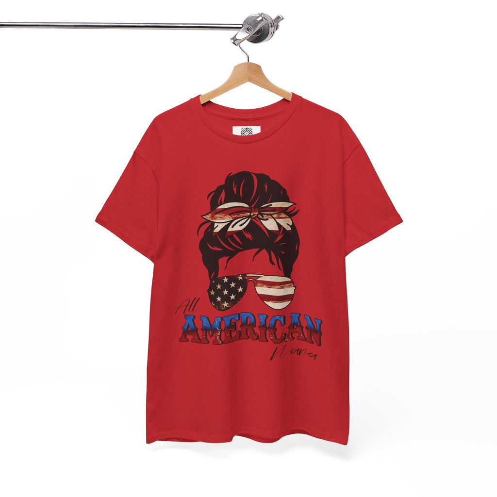 American Flag Messy Bun T-Shirt — "All American" Patriotic Tee