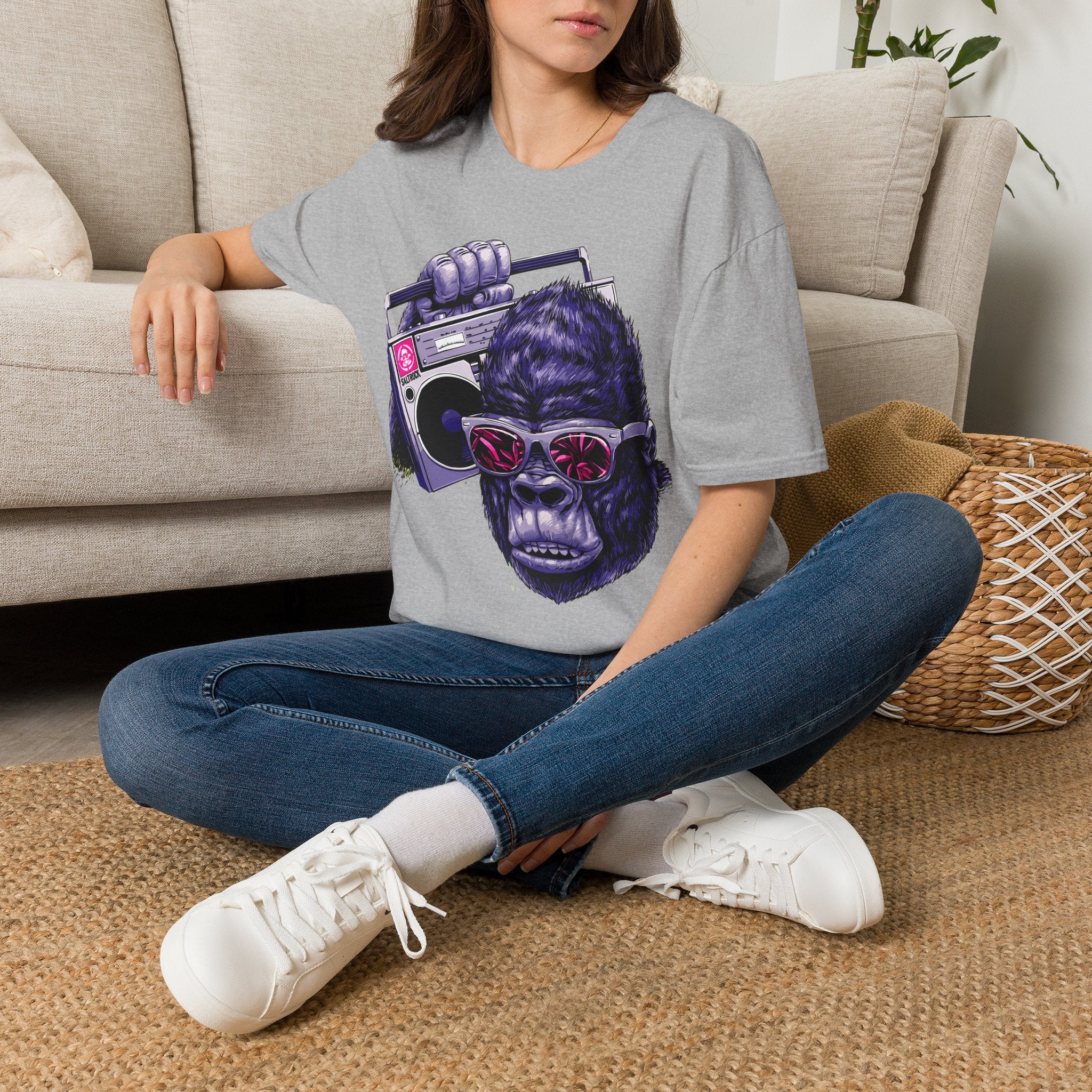 Retro Boombox Gorilla T-Shirt — Vintage Hip Hop Ape Graphic Tee
