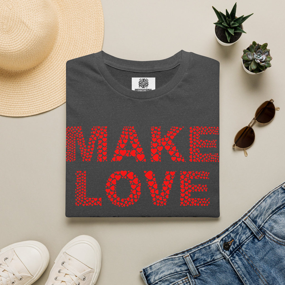 Make Love Not War T-Shirt — Retro Heart Dot Graphic Tee