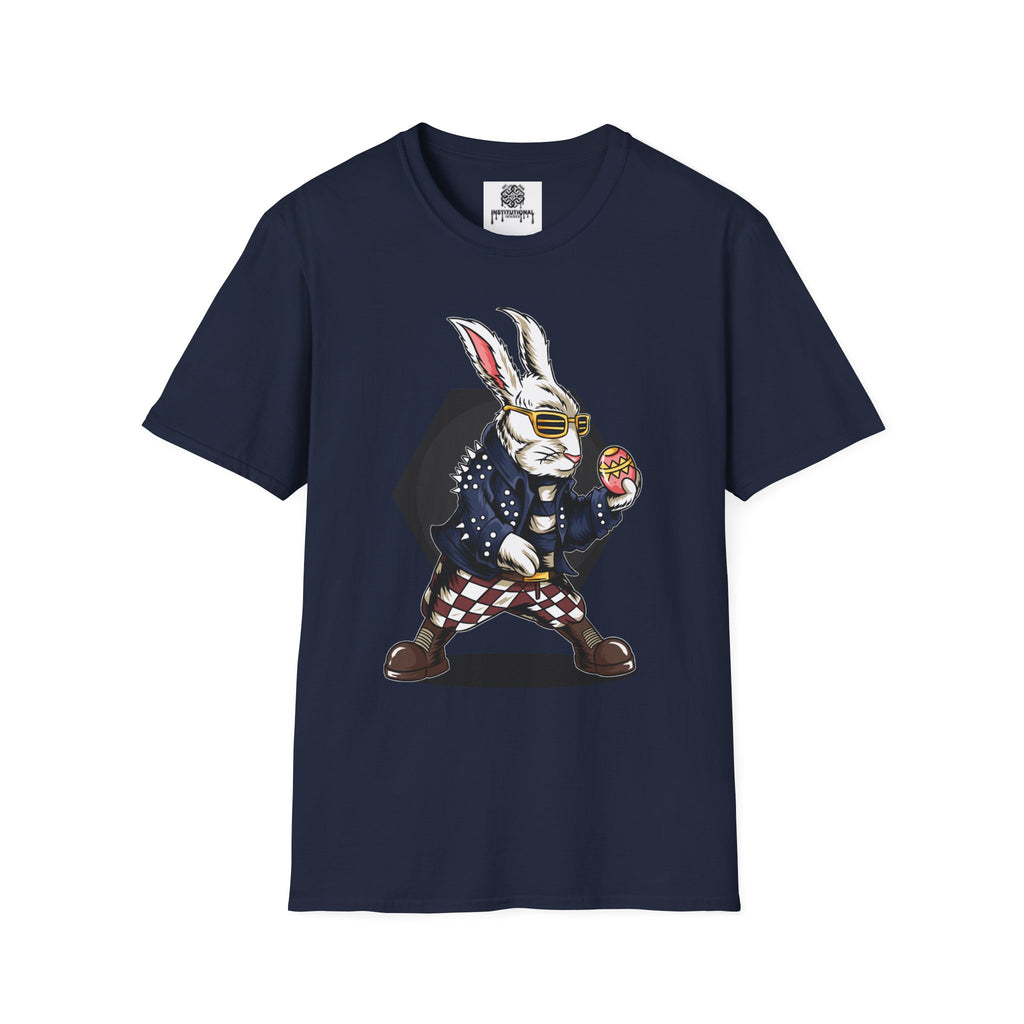 Easter Bunny Rocker T-Shirt — Cool Bunny Holding Decorated Egg