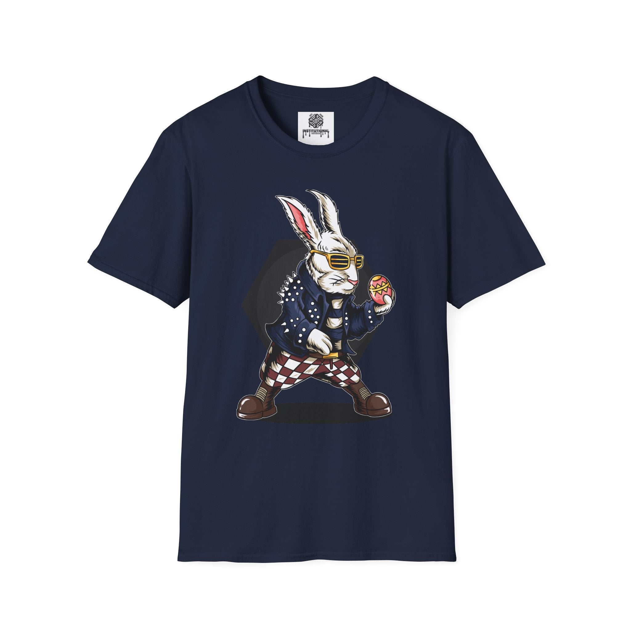 Easter Bunny Rocker T-Shirt — Cool Bunny Holding Decorated Egg