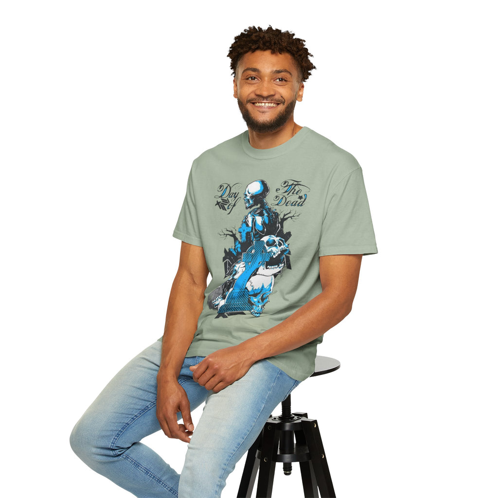 Day of the Dead Skull T-Shirt — Blue Gothic Cemetery Graphic Tee