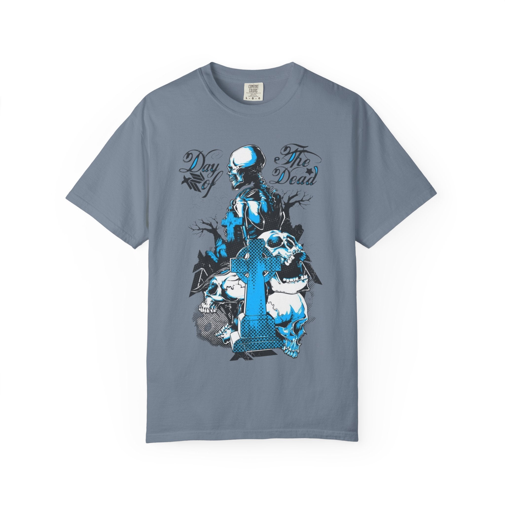 Day of the Dead Skull T-Shirt — Blue Gothic Cemetery Graphic Tee