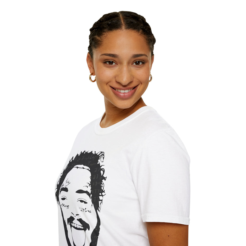 T-Shirt — Bold Black & White Face Portrait Tee (Playful Expression)