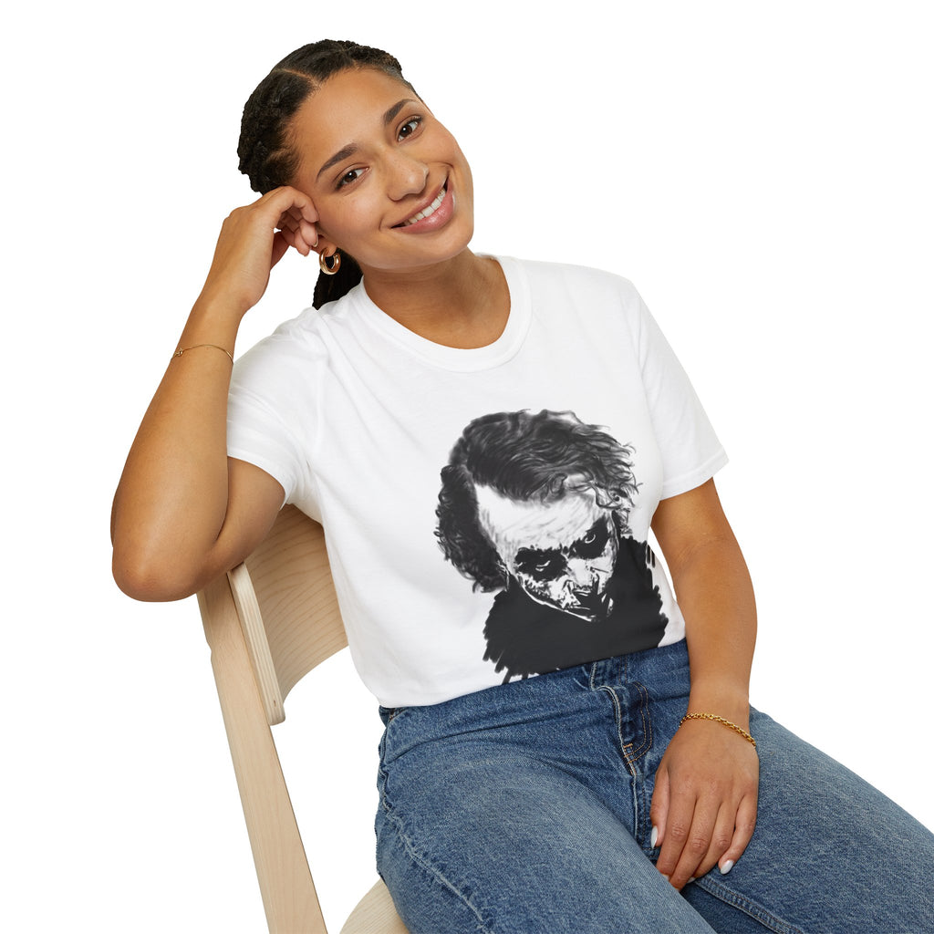 Joker Portrait T-Shirt — Dark Grunge Clown Face Graphic Tee