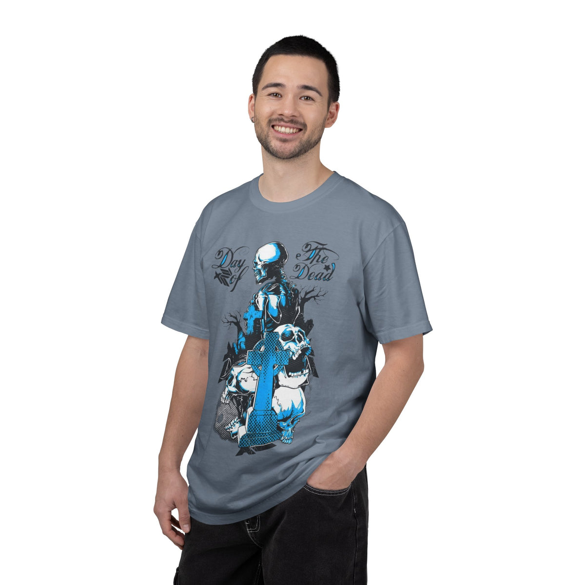 Day of the Dead Skull T-Shirt — Blue Gothic Cemetery Graphic Tee