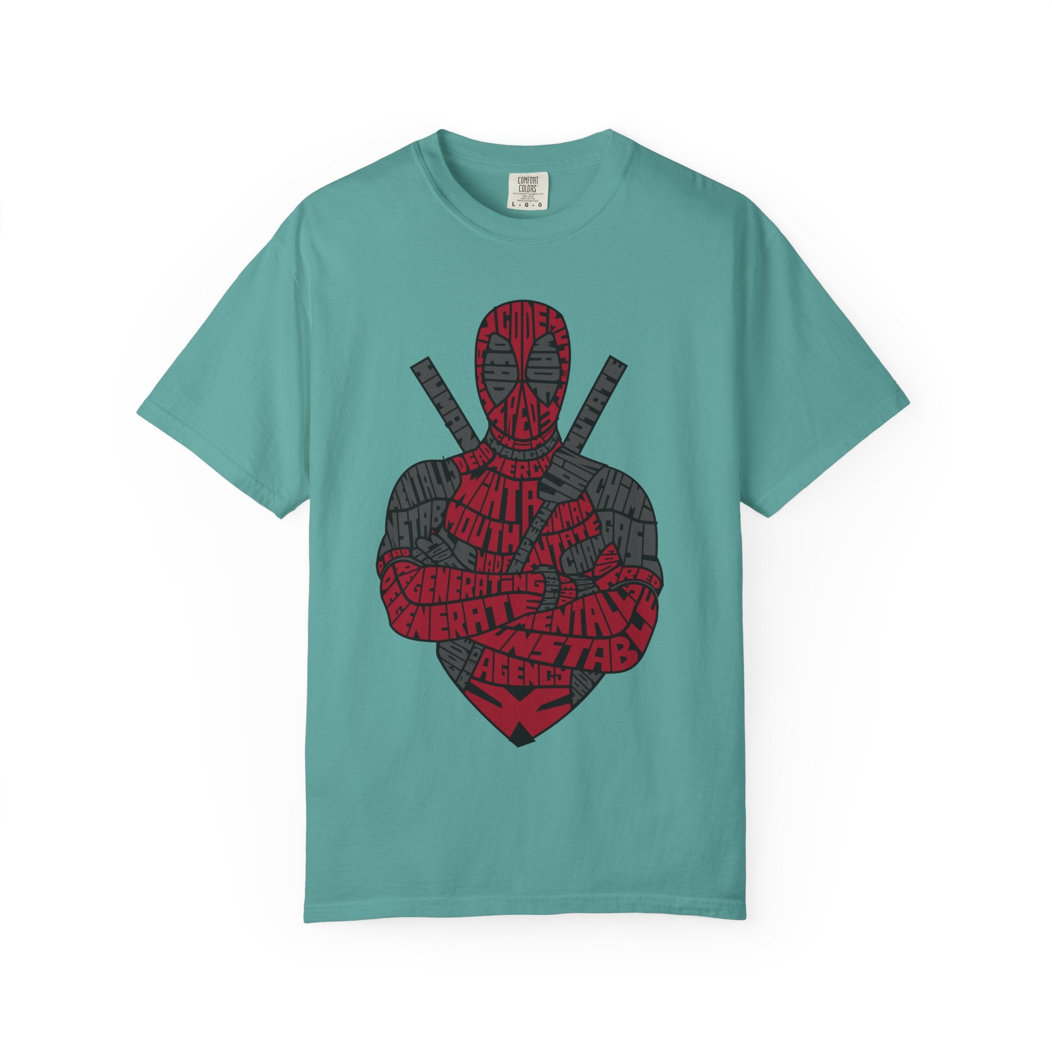 Graphic T-Shirt — Red Text Portrait Superhero Design
