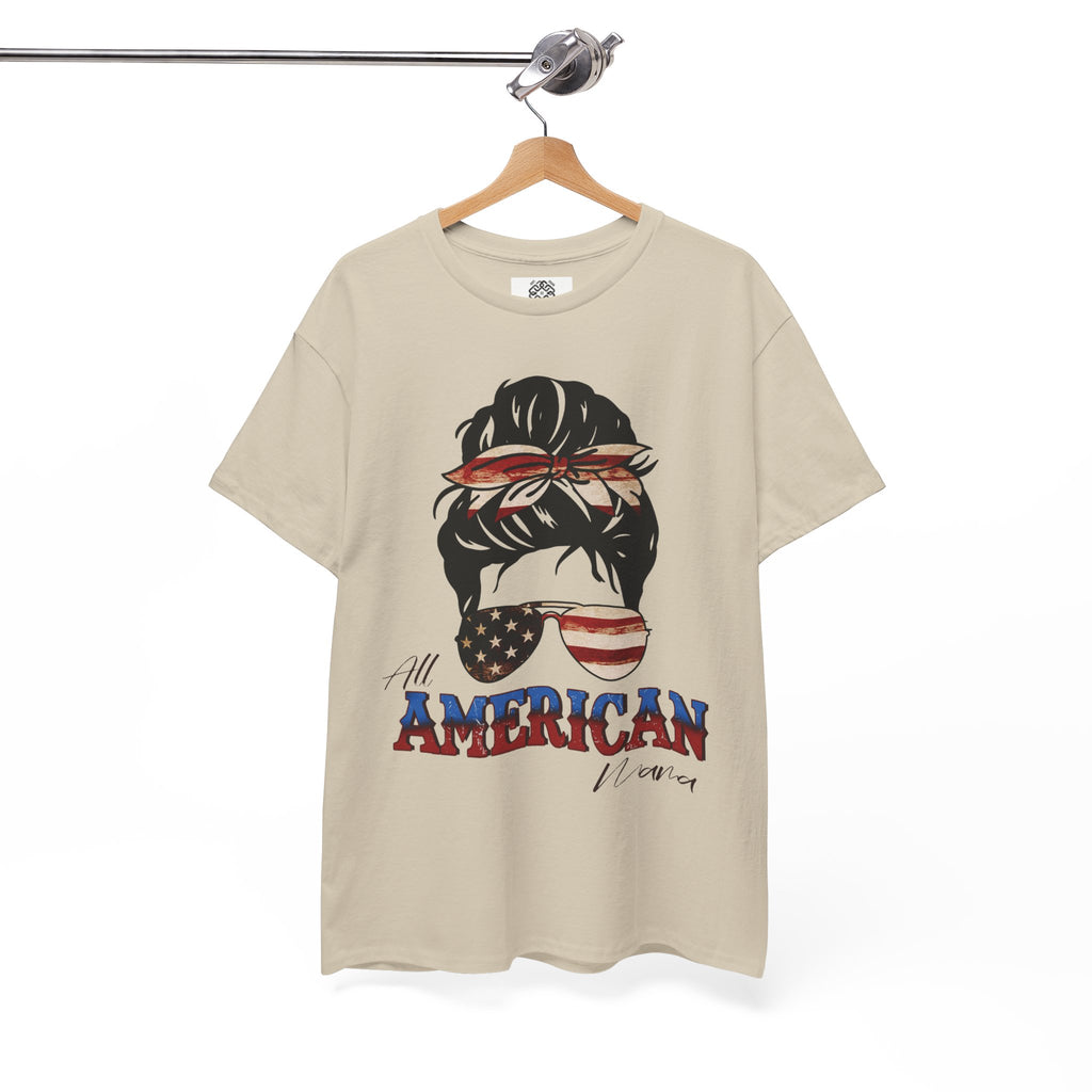American Flag Messy Bun T-Shirt — "All American" Patriotic Tee
