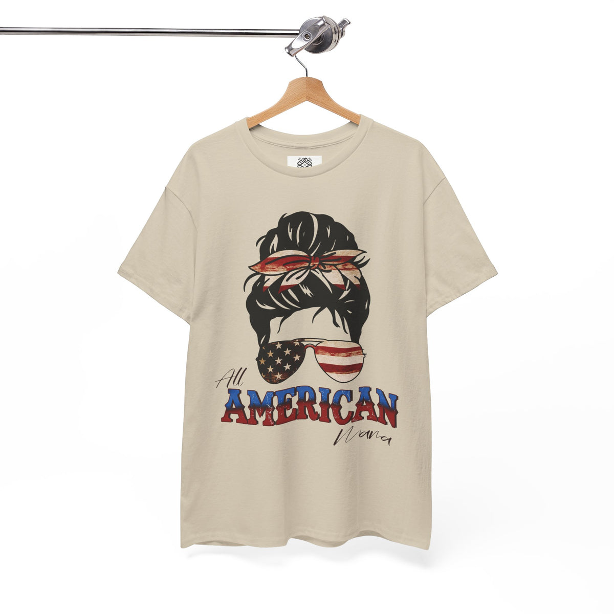 American Flag Messy Bun T-Shirt — "All American" Patriotic Tee