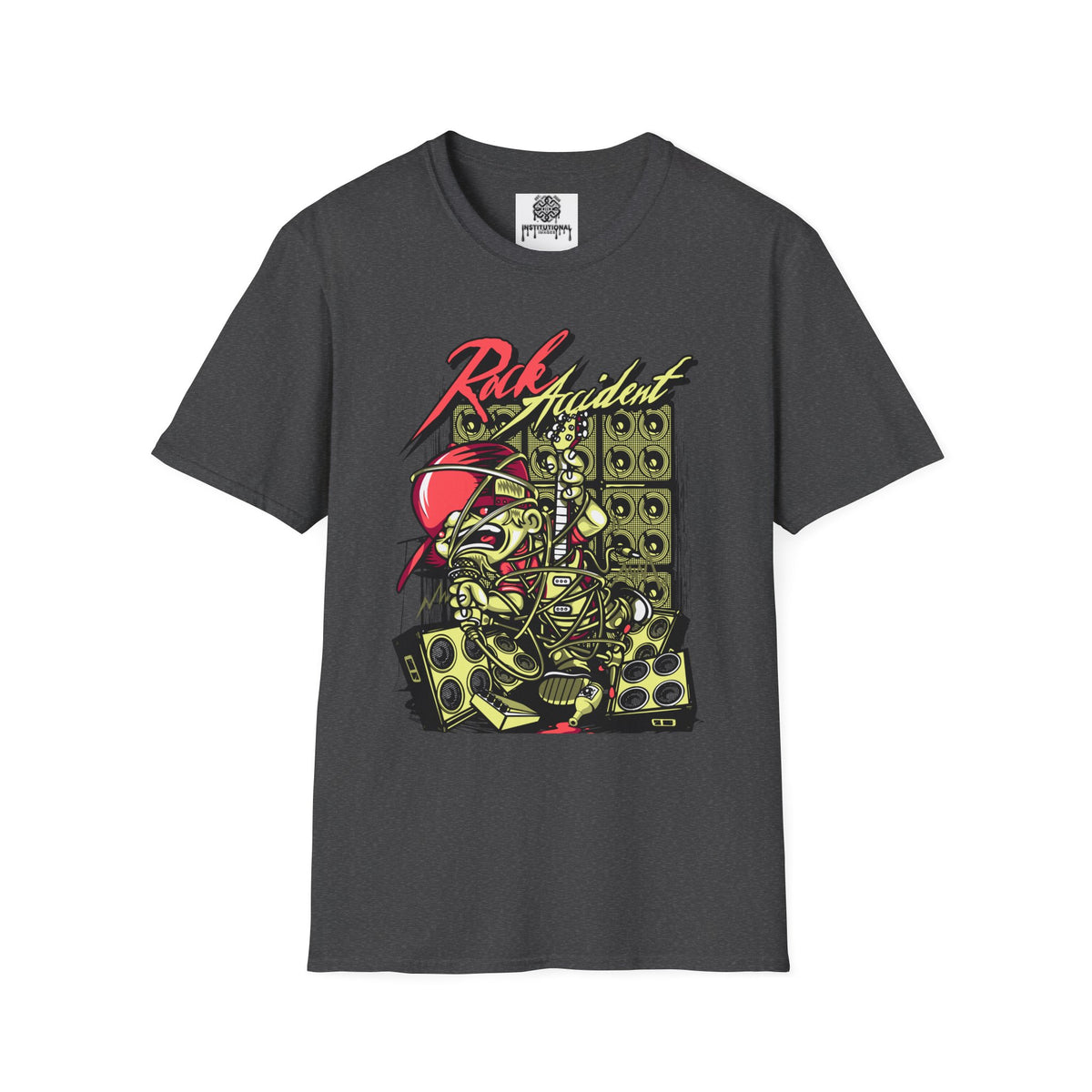 Rock Accident Graphic Tee — Retro Skull & Speakers Band Shirt