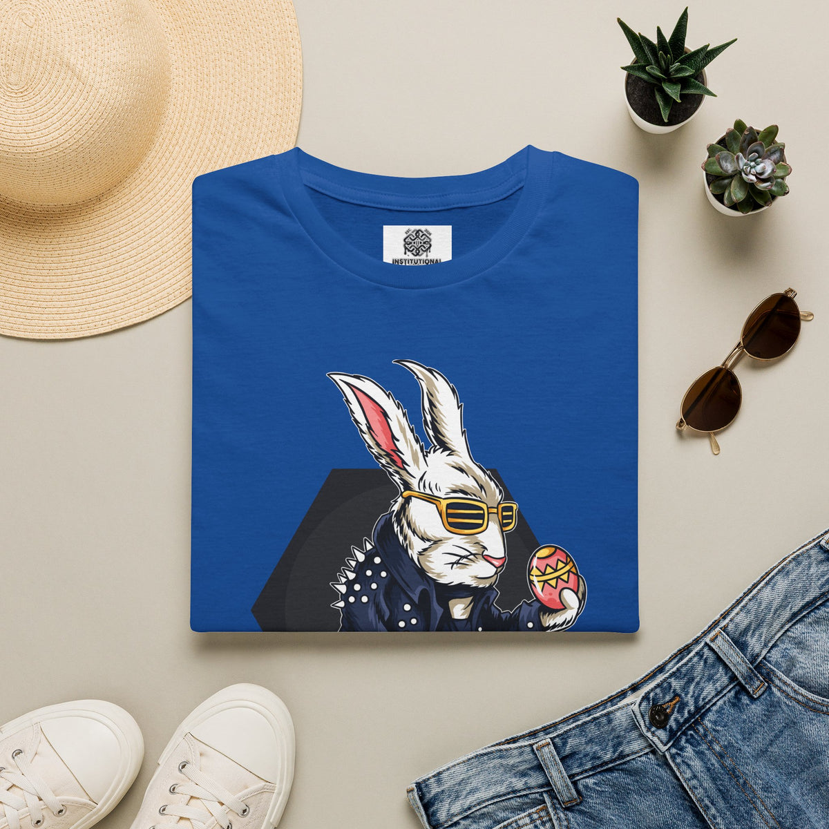 Easter Bunny Rocker T-Shirt — Cool Bunny Holding Decorated Egg