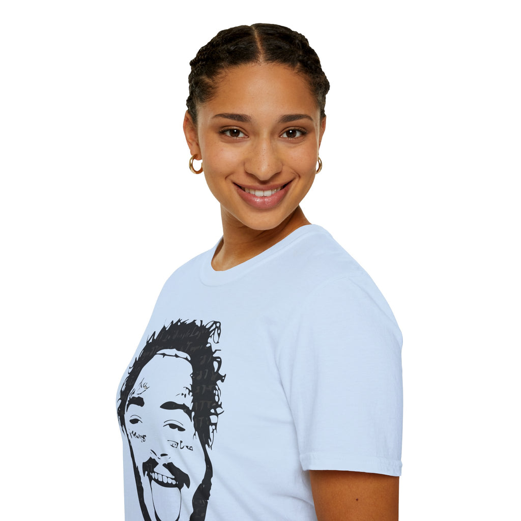 T-Shirt — Bold Black & White Face Portrait Tee (Playful Expression)