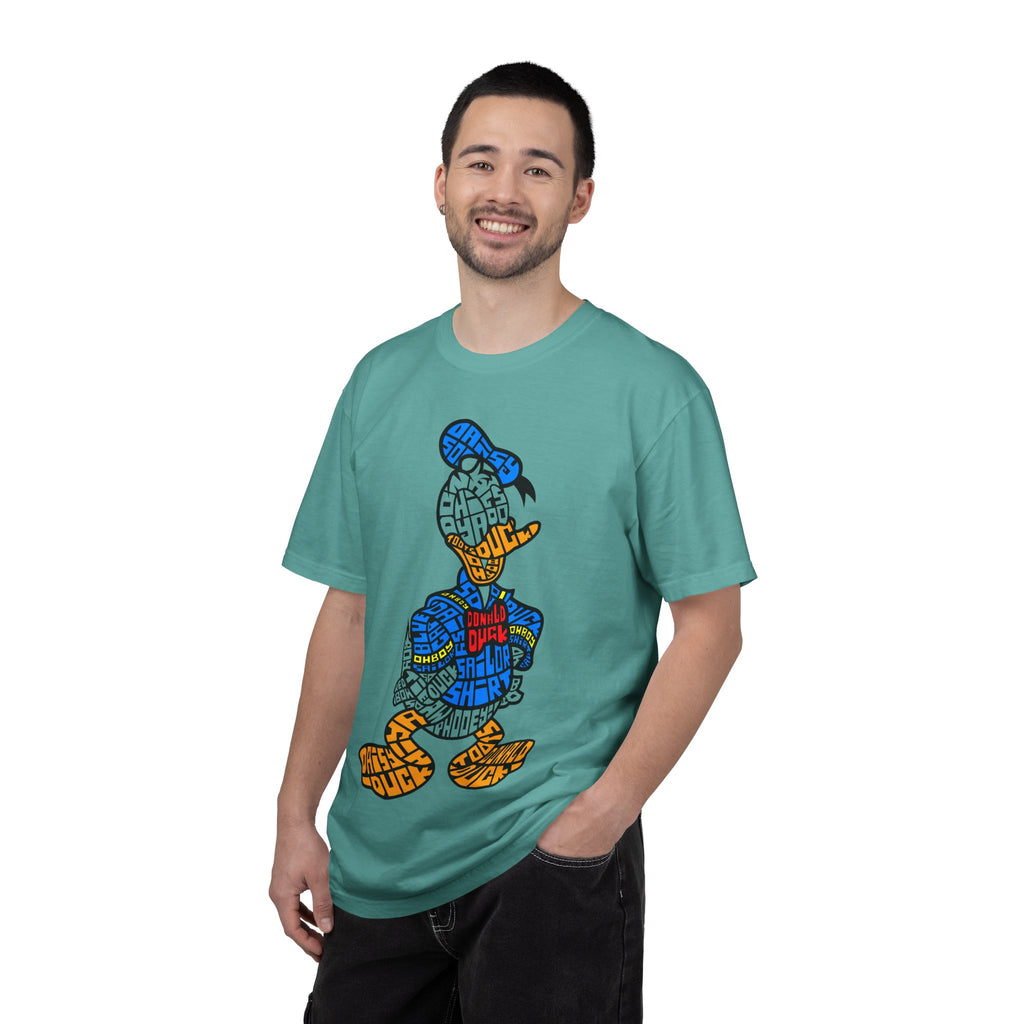 Graphic T‑Shirt — Colorblock Word Art Cartoon Duck Design