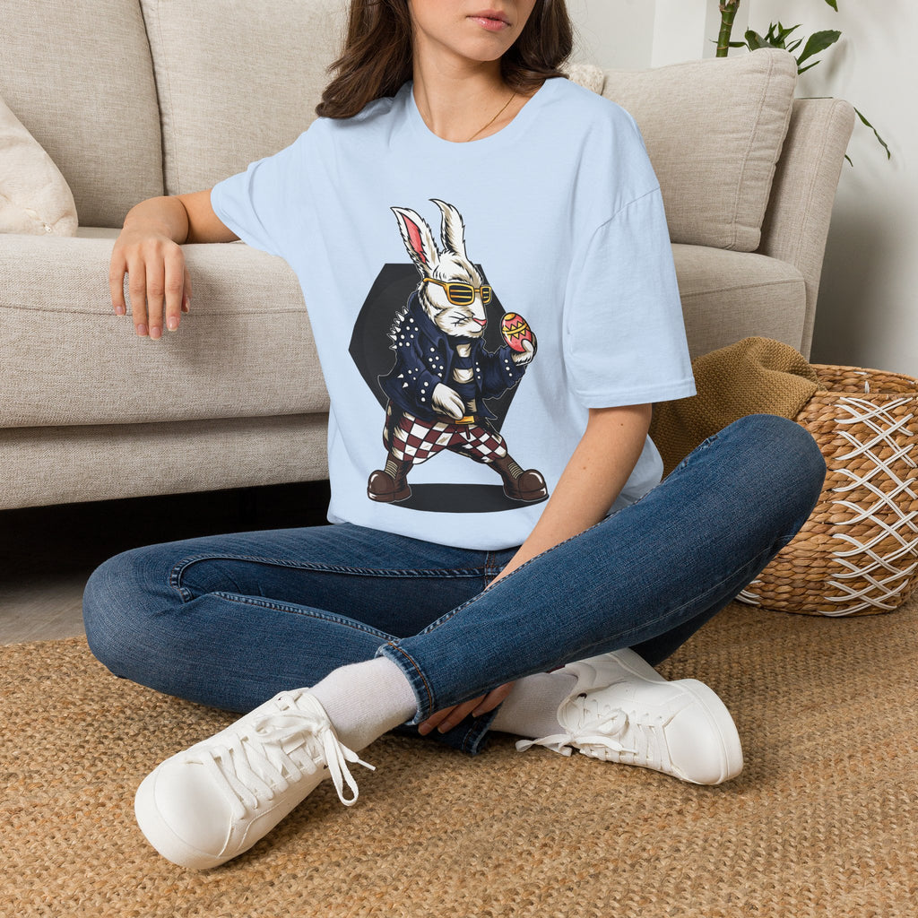 Easter Bunny Rocker T-Shirt — Cool Bunny Holding Decorated Egg