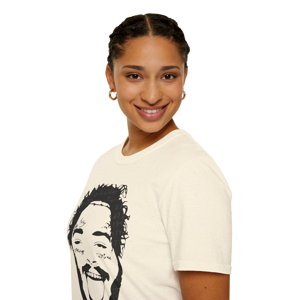 T-Shirt — Bold Black & White Face Portrait Tee (Playful Expression)