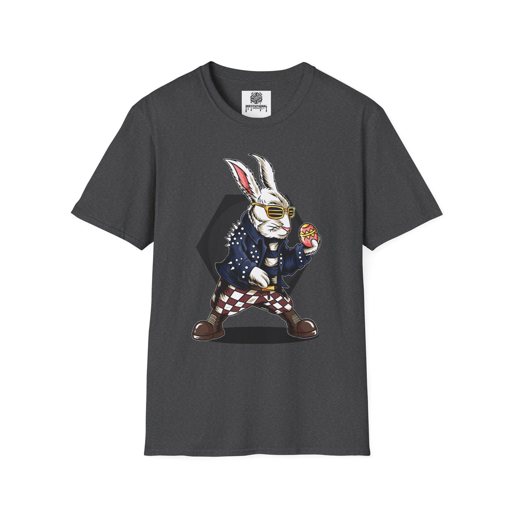 Easter Bunny Rocker T-Shirt — Cool Bunny Holding Decorated Egg