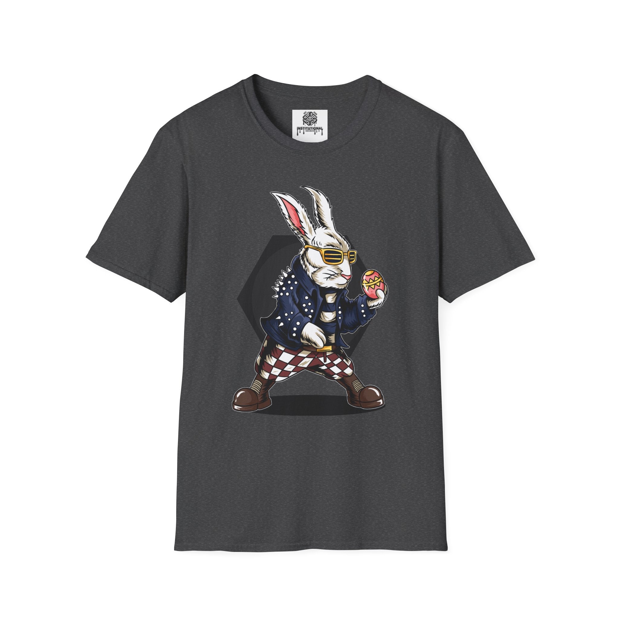 Easter Bunny Rocker T-Shirt — Cool Bunny Holding Decorated Egg