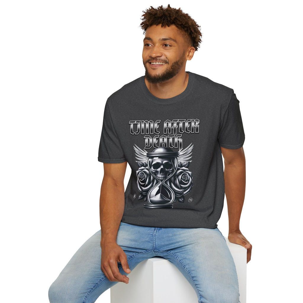 Time After Death Skull Tee — Gothic Hourglass Graphic T-Shirt