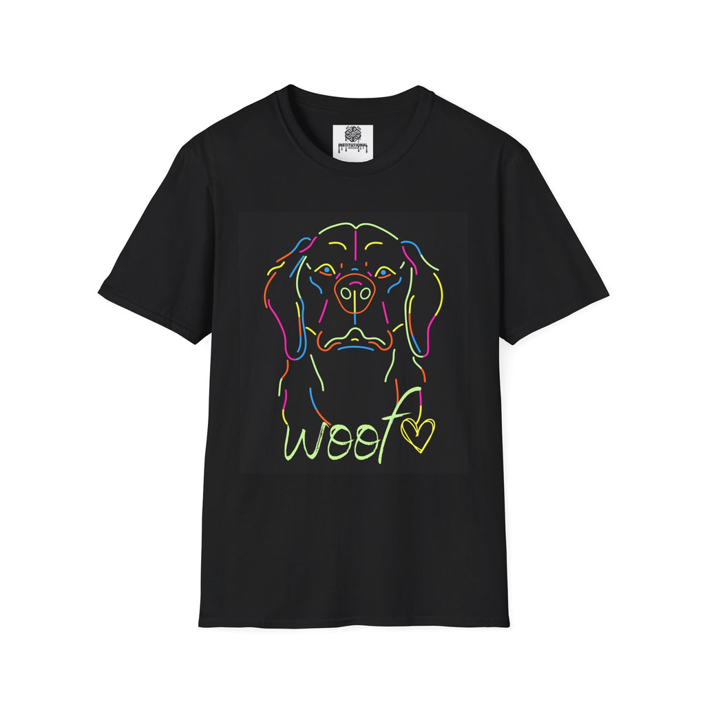 Neon Line Dog T-Shirt — Colorful ‘Woof ’ Pet Lover Tee
