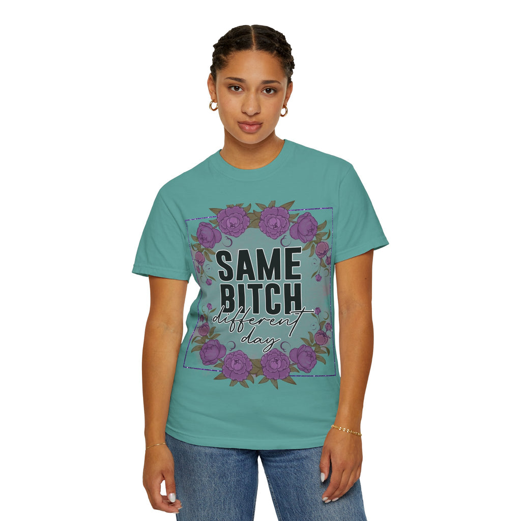 Same Bitch Different Day T-Shirt — Floral Purple Rose Graphic Tee