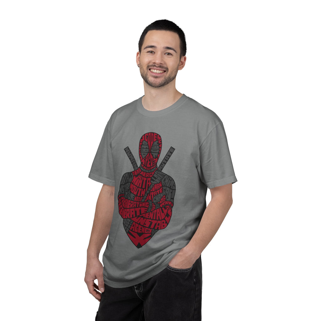 Graphic T-Shirt — Red Text Portrait Superhero Design