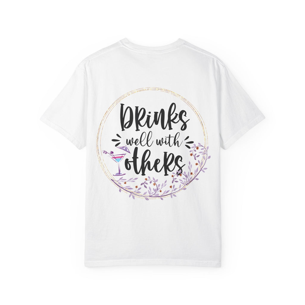 T-Shirt — "Drinks Well With Others" Floral Cocktail Graphic