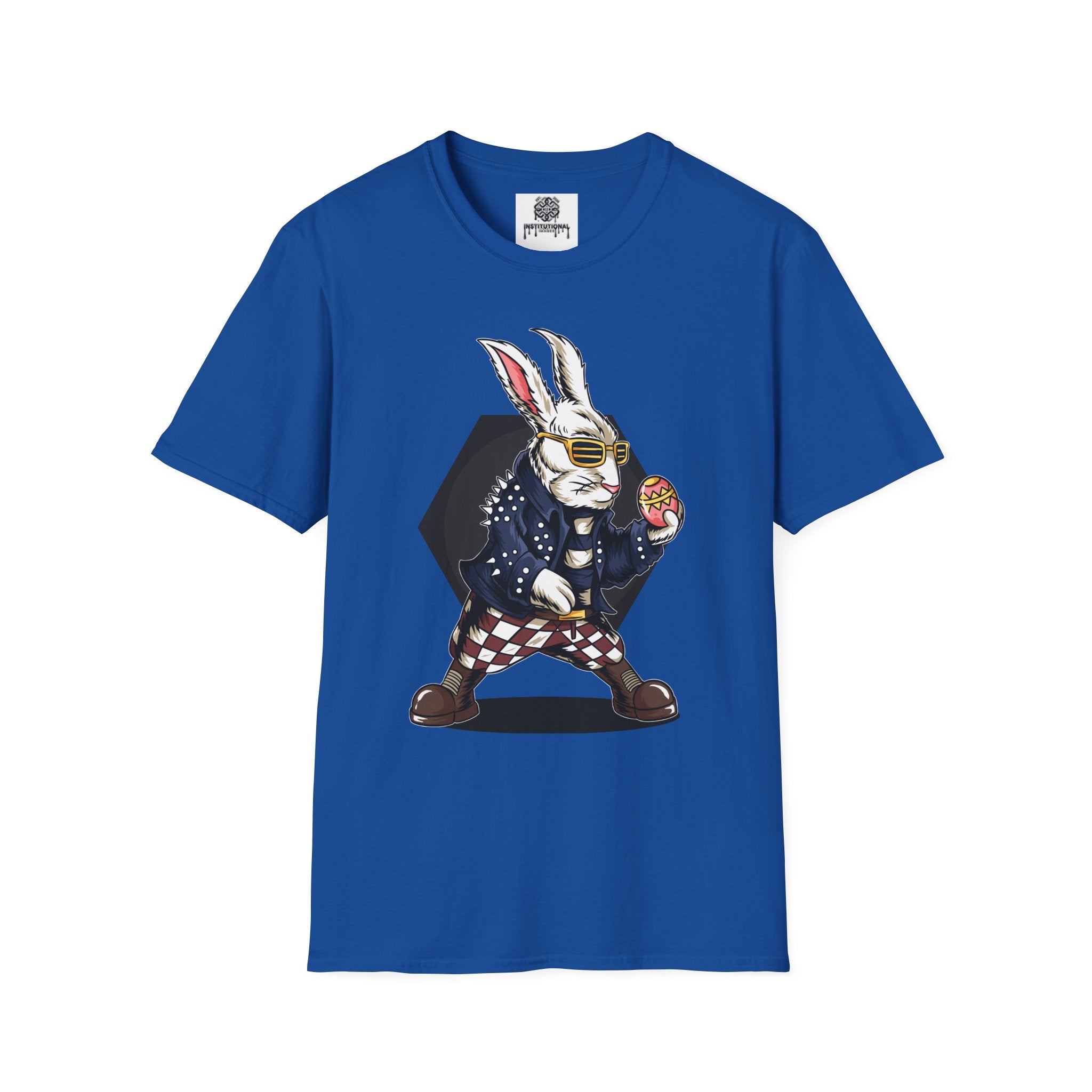 Easter Bunny Rocker T-Shirt — Cool Bunny Holding Decorated Egg