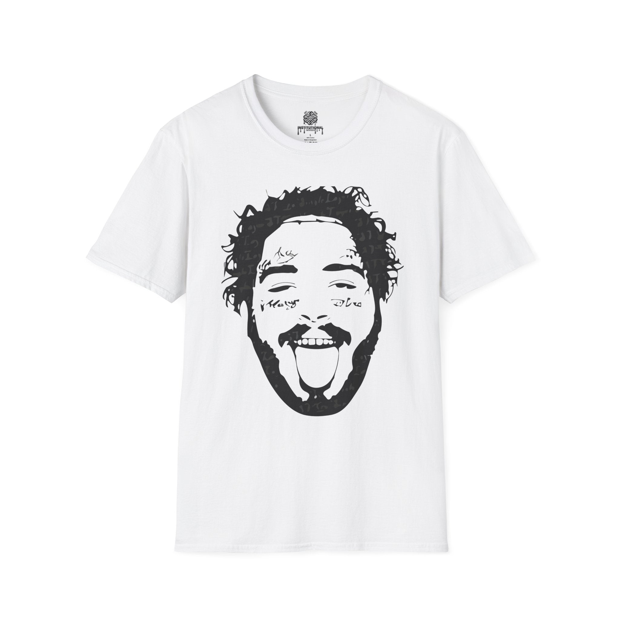 T-Shirt — Bold Black & White Face Portrait Tee (Playful Expression)
