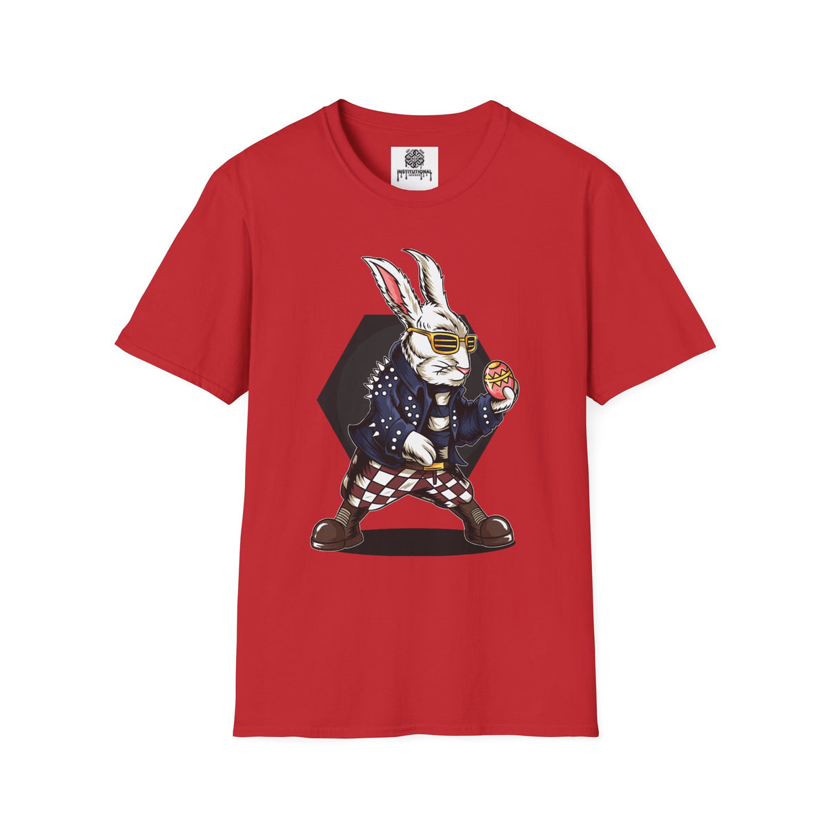 Easter Bunny Rocker T-Shirt — Cool Bunny Holding Decorated Egg
