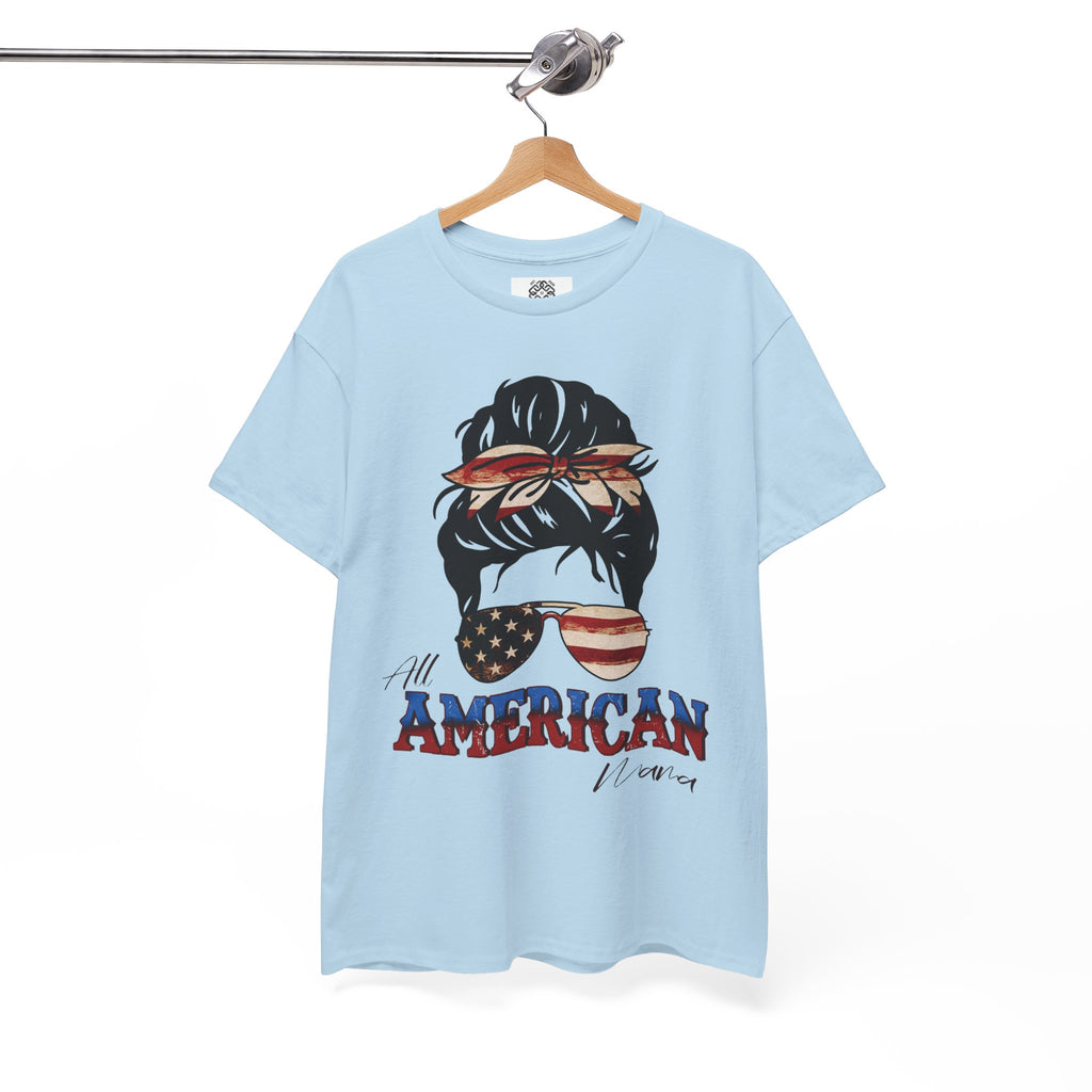 American Flag Messy Bun T-Shirt — "All American" Patriotic Tee