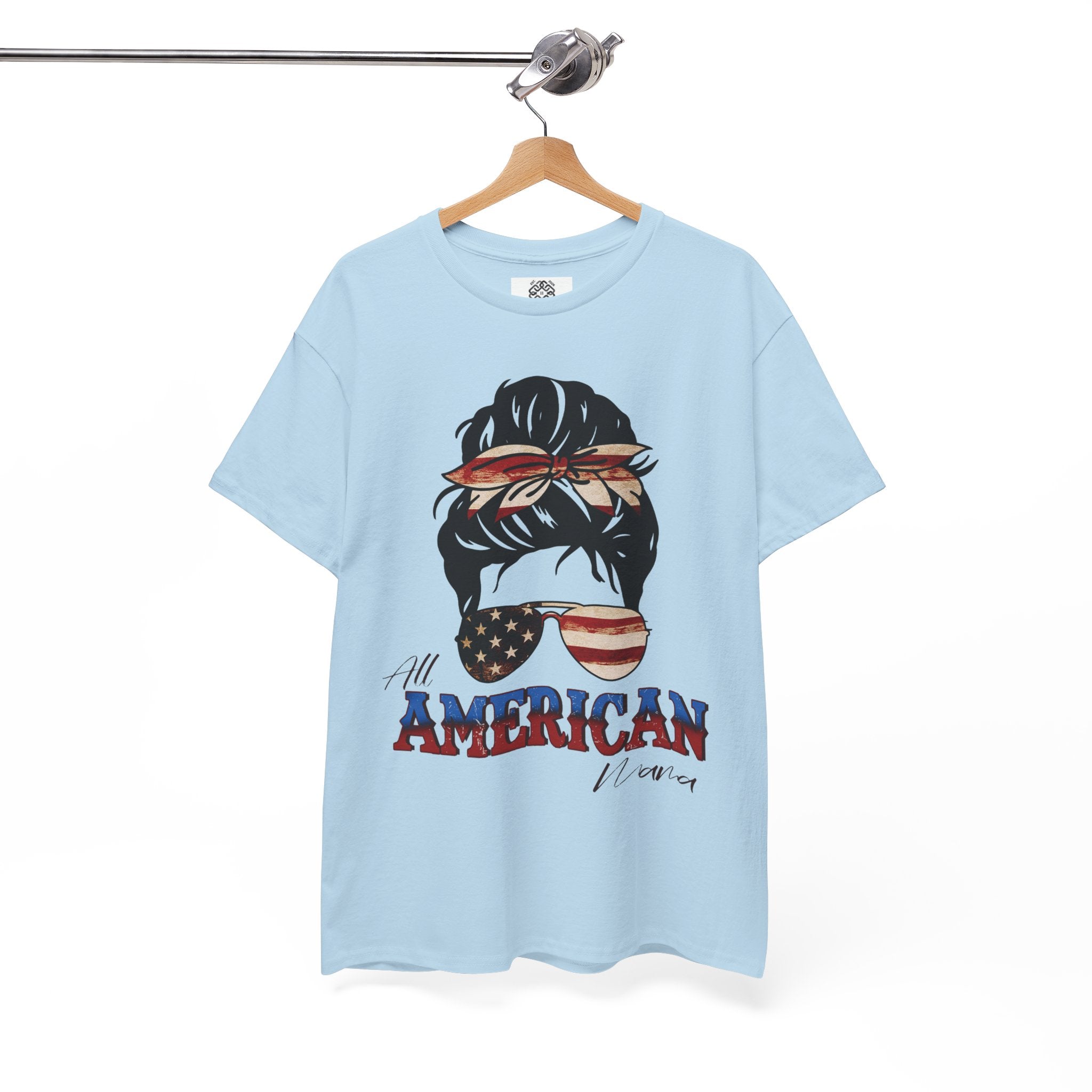 American Flag Messy Bun T-Shirt — "All American" Patriotic Tee