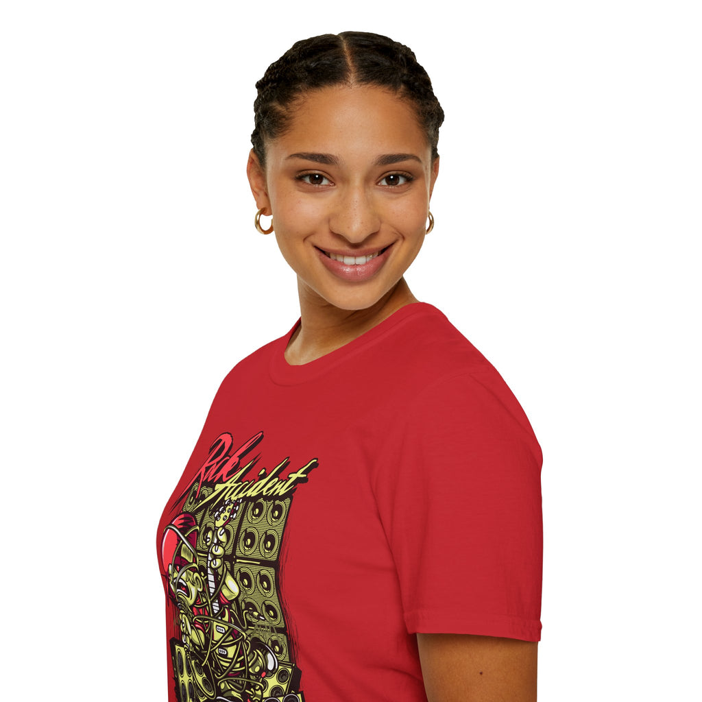 Rock Accident Graphic Tee — Retro Skull & Speakers Band Shirt
