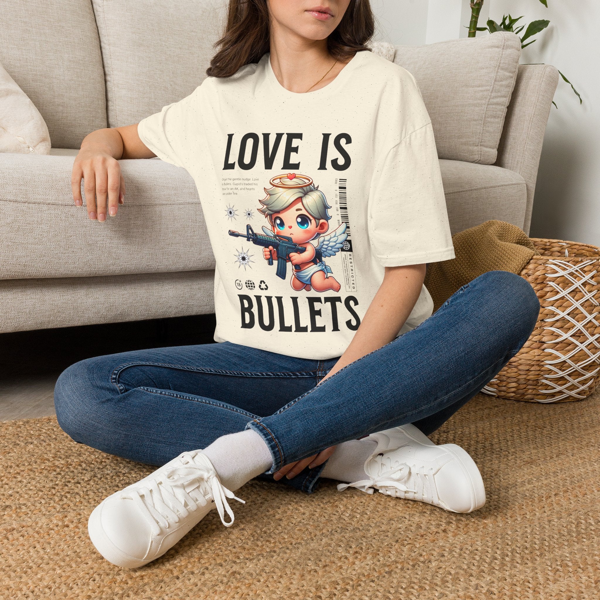 Love Is Bullets T-Shirt — Cute Angel Shooter Graphic Tee